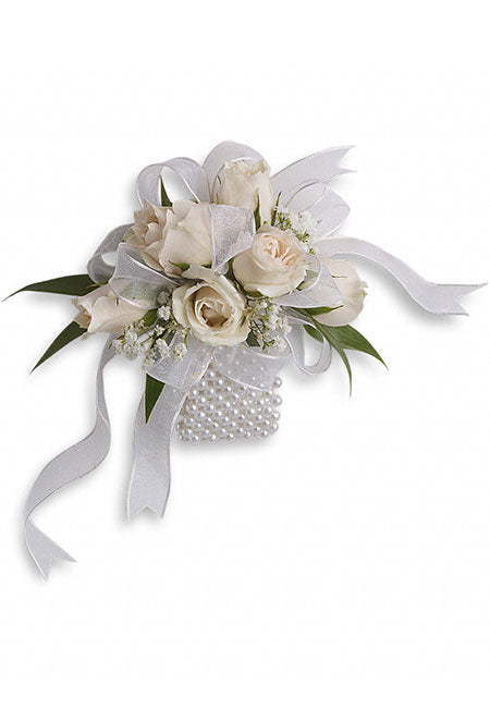 White Wrist Corsage for Prom, Winter Formal, Wedding Delivered Locally –  All About Flowers