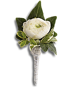 Blissful white boutonniere - All About Flowers 